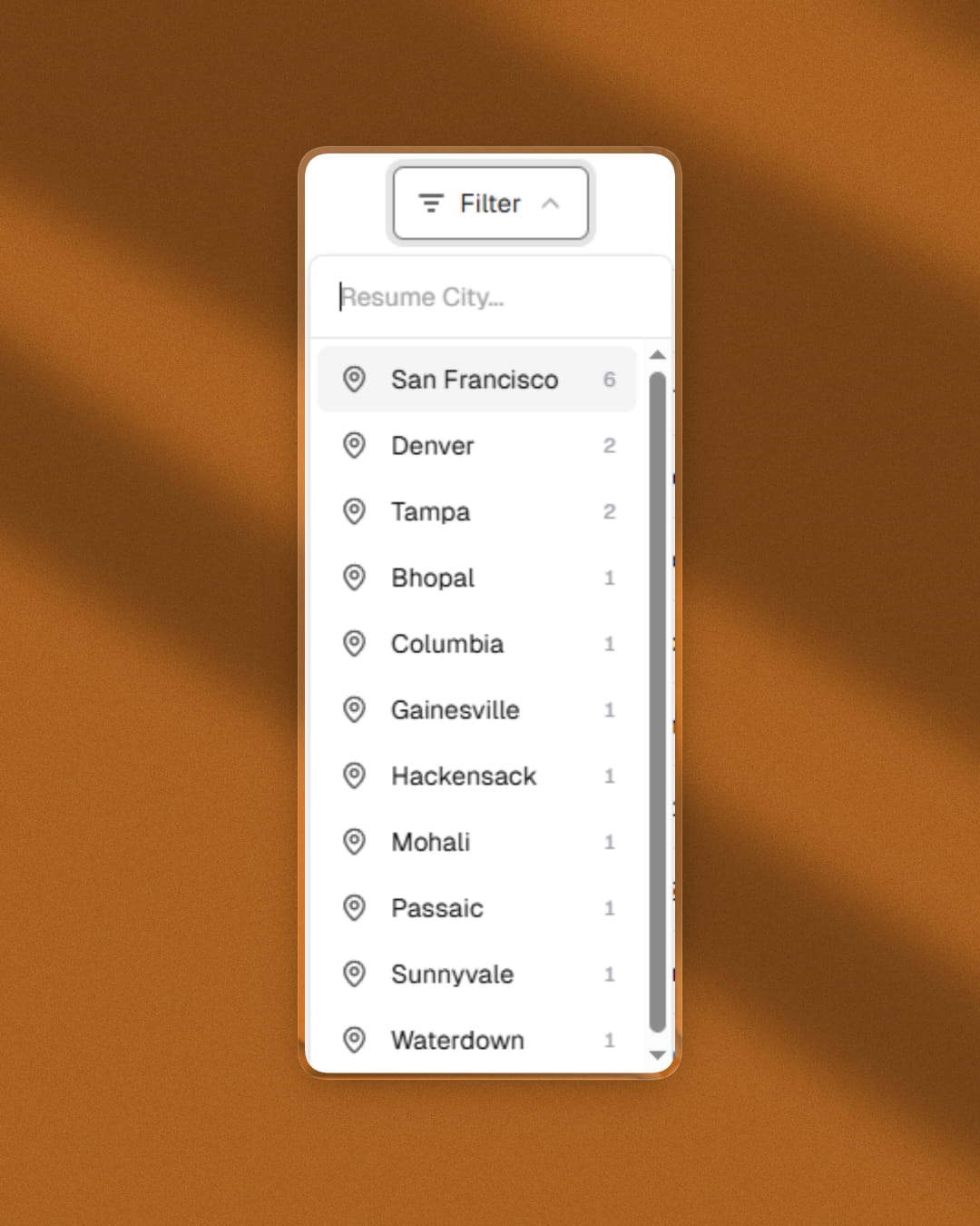 Filter registered users by resume city