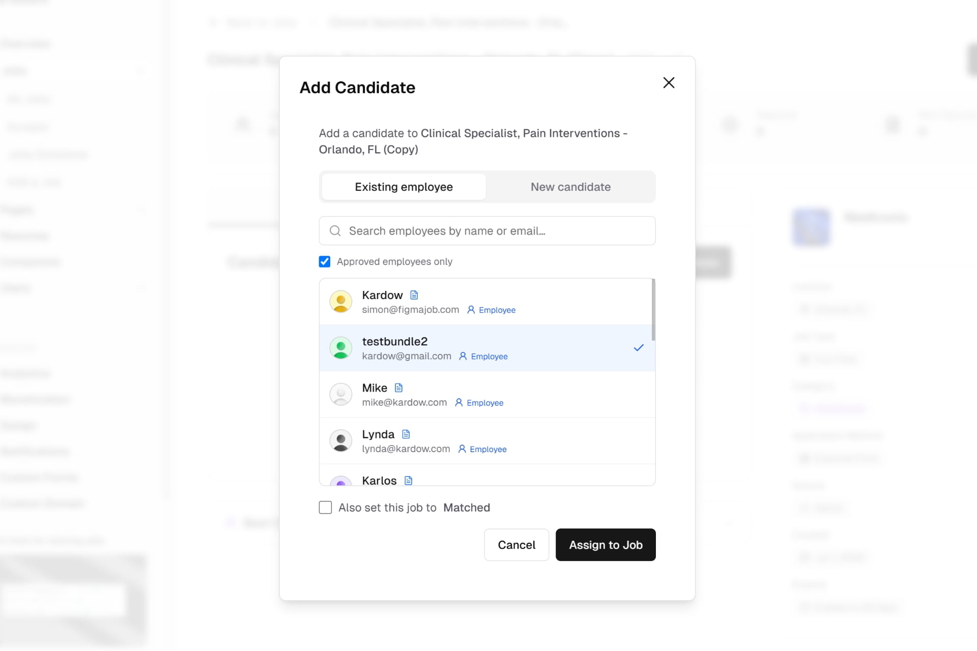 Assign an existing employee to a job