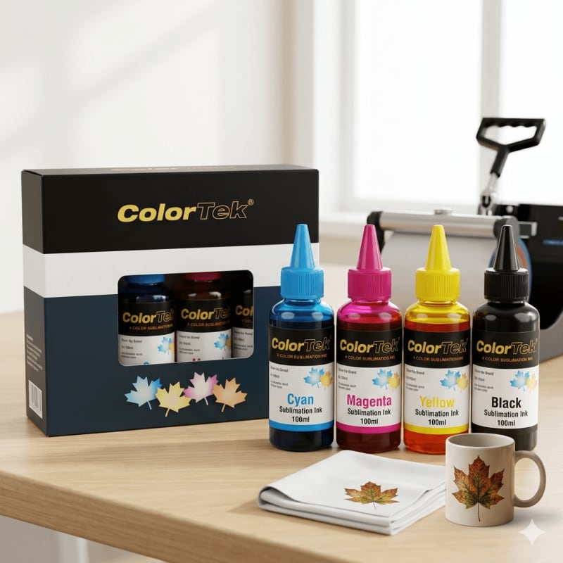 Color Tek Sublimation Ink Pakistan — 100ml 4 Color Set (CMYK) for Mug & T-Shirt Printing | Perfect Prints