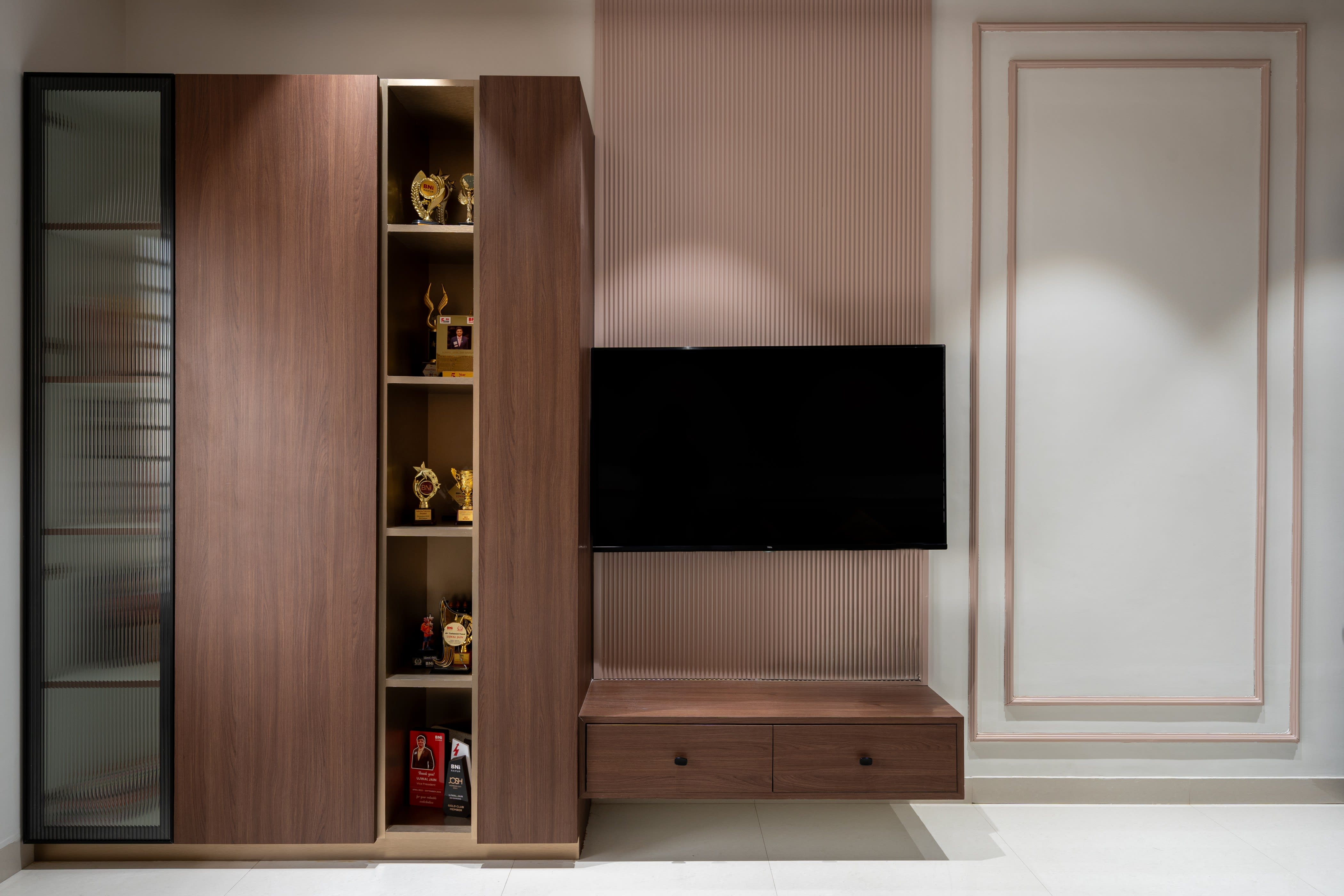Contemporary Fluted Wooden TV Unit