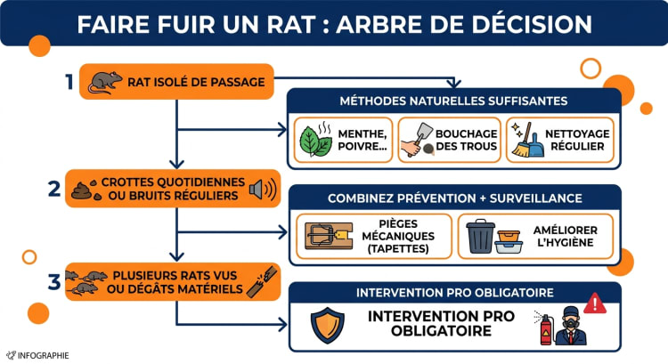 Arbre de décision pour savoir quand faire fuir un rat soi-même et quand appeler un professionnel de dératisation
