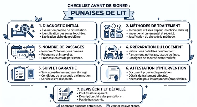 Checklist des questions à poser à une entreprise de traitement des punaises de lit avant de signer