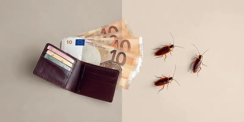 Technicien professionnel appliquant un traitement anti-cafards au gel dans une cuisine