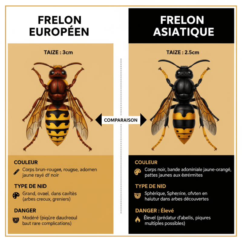 Infographie comparatif frelon européen vs frelon asiatique