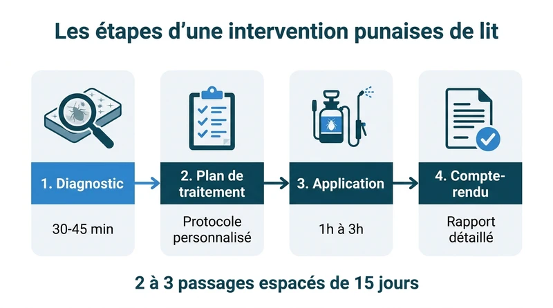 Infographie des etapes d'une intervention professionnelle contre les punaises de lit
