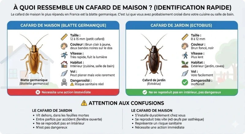 Infographie de comparaison entre la Blatte Germanique et le Cafard de jardin (Ectobius)