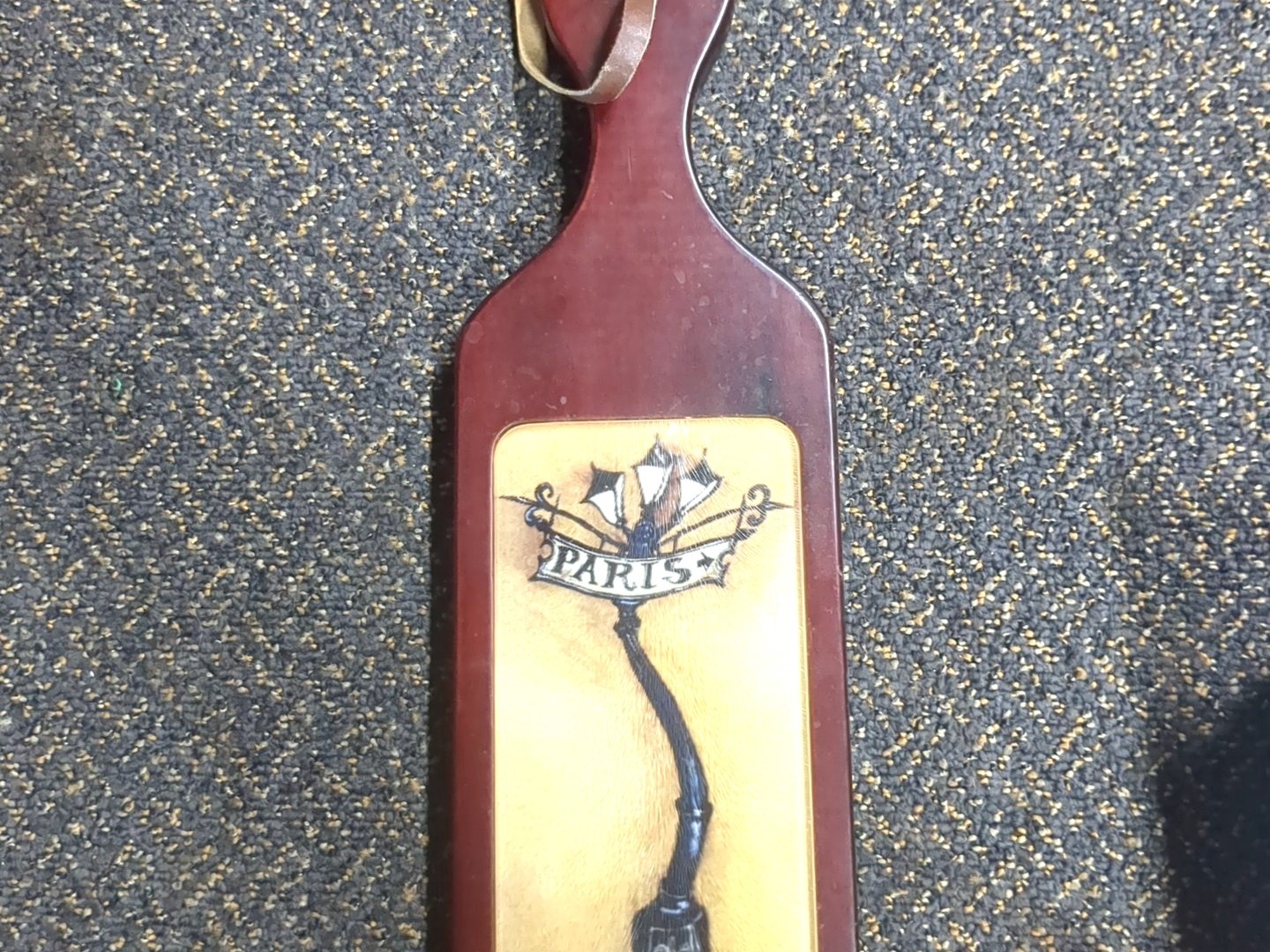 Vintage Paris Leather Paddle, Red and Cream Decorative Wall Art