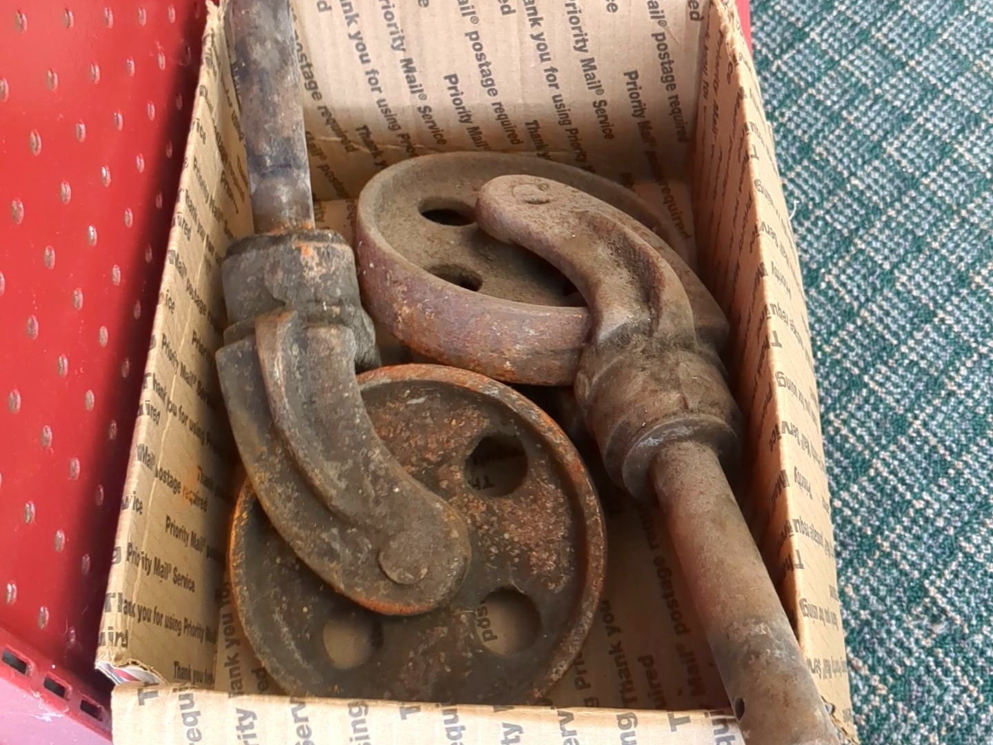 Antique Cast Iron Casters, Set of 2, Vintage Farm Equipment