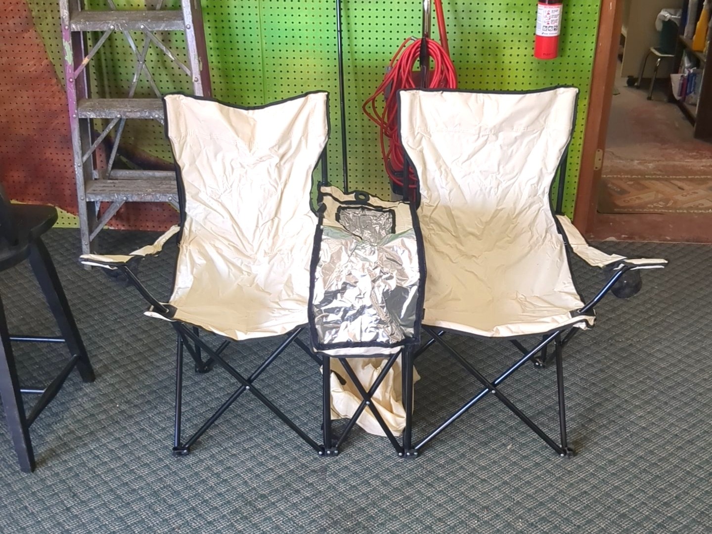 Folding Camping Chair Set with Cup Holder and Insulated Storage, Beige/Black