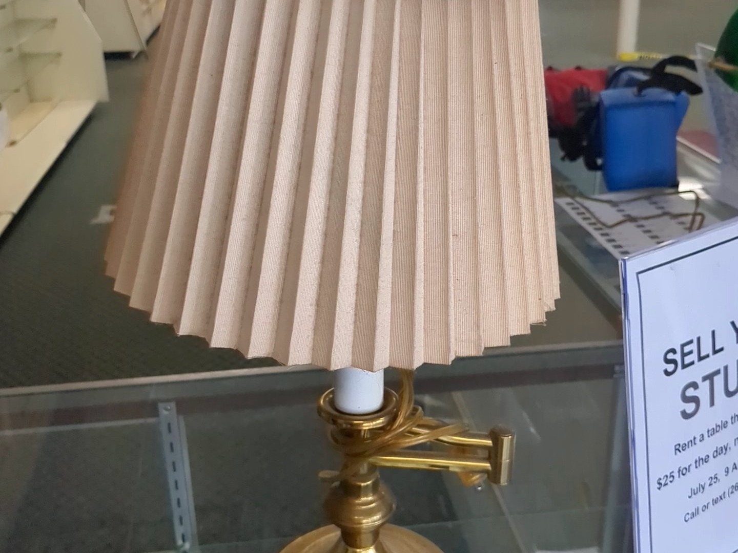 Brass Table Lamp, Mid-Century Modern, Pleated Cream Shade