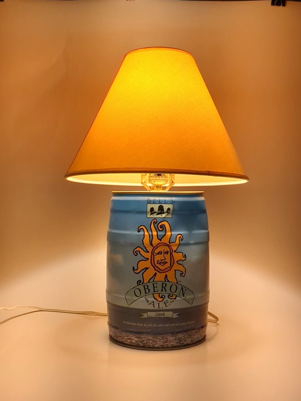 Oberon Ale Beer Bottle Table Lamp with Orange Shade, 2008