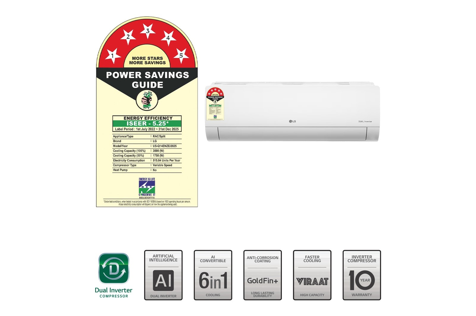 LG 1.0 Ton 5 Star Inverter Split AC US-Q14ENZE