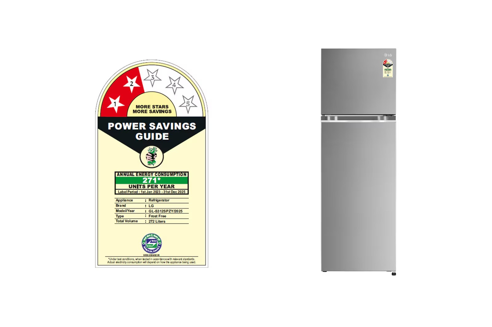 LG 272 Ltr Frost Free Double Door Refrigerator GL-S312SPZY