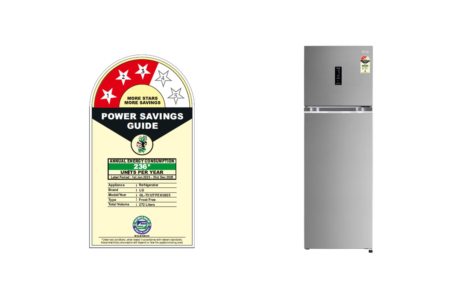 LG 272 Ltr Frost Free Double Door Refrigerator GL-T312TPZX