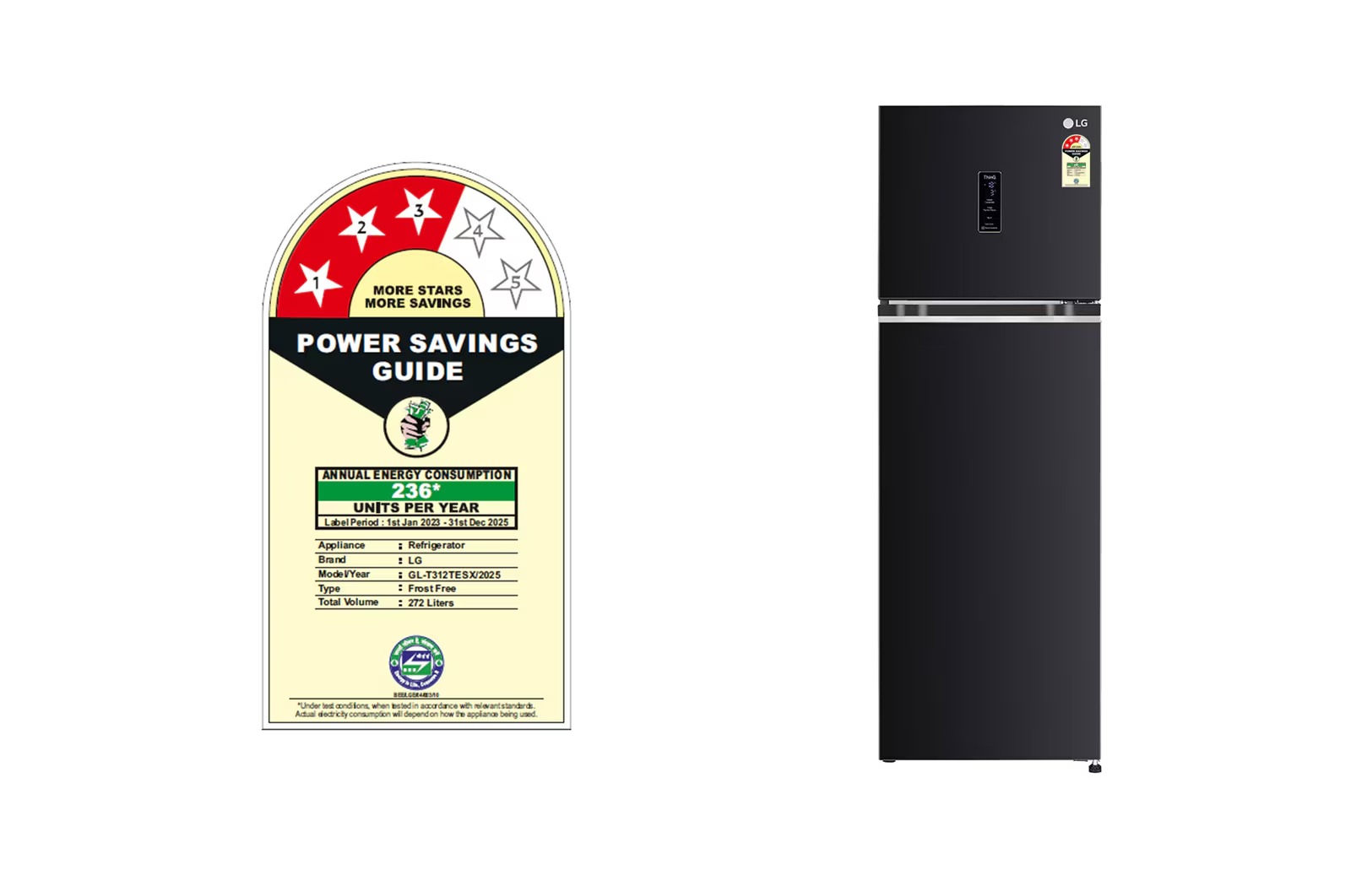 LG 272 Ltr Frost Free Double Door Refrigerator GL-T312TESX