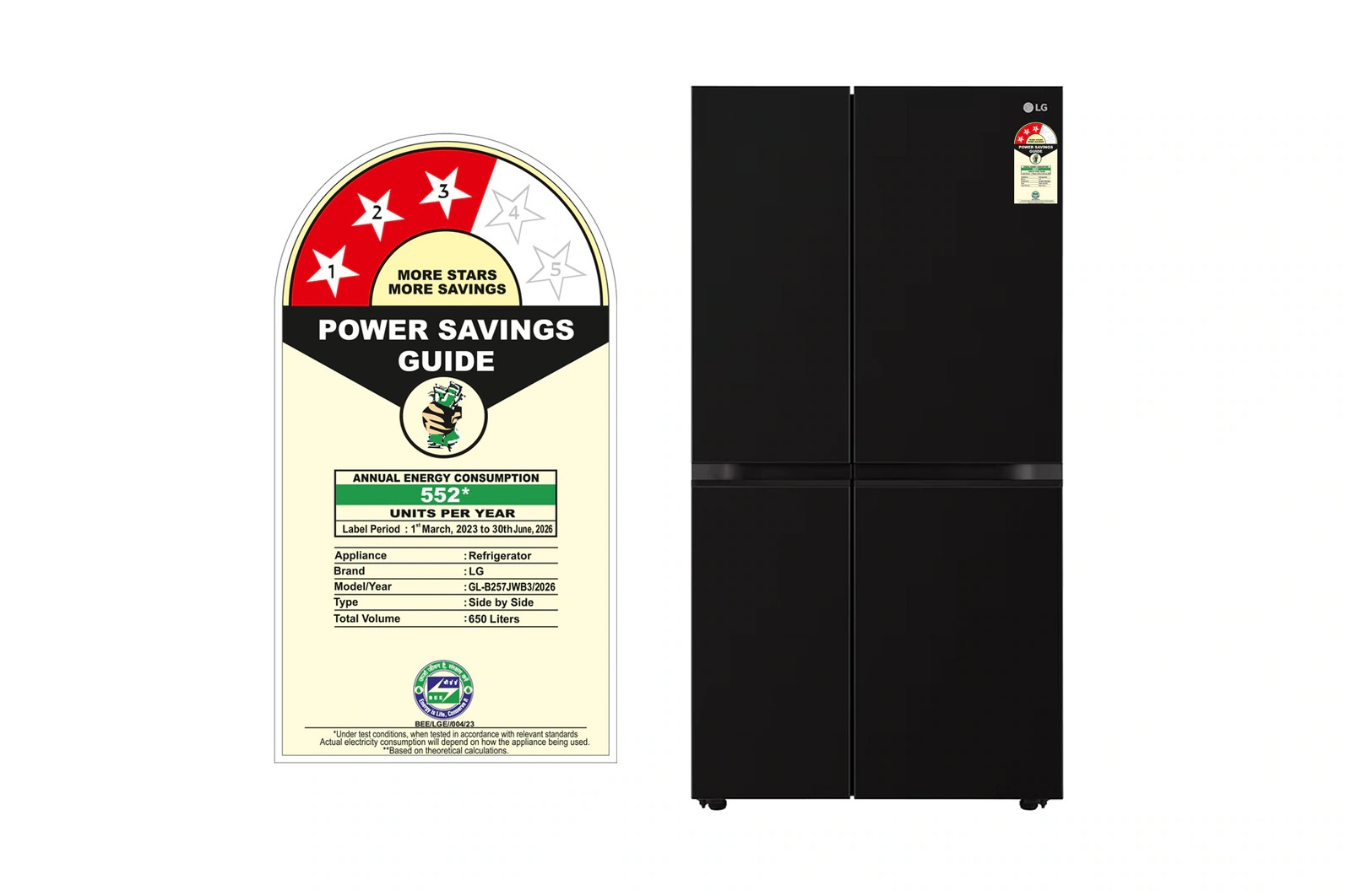 LG 650 Litres Side By Side Refrigerator GL-B257JWB3