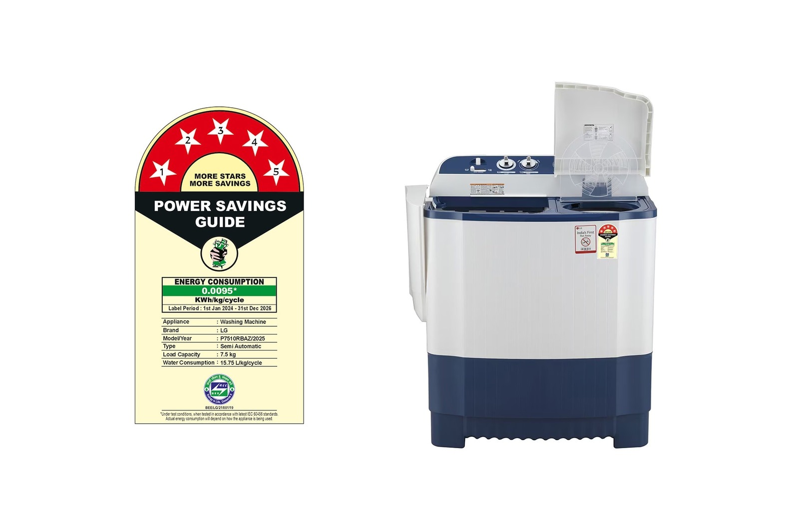 LG 7.5 Kg Semi Automatic Washing Machine P7510RBAZ