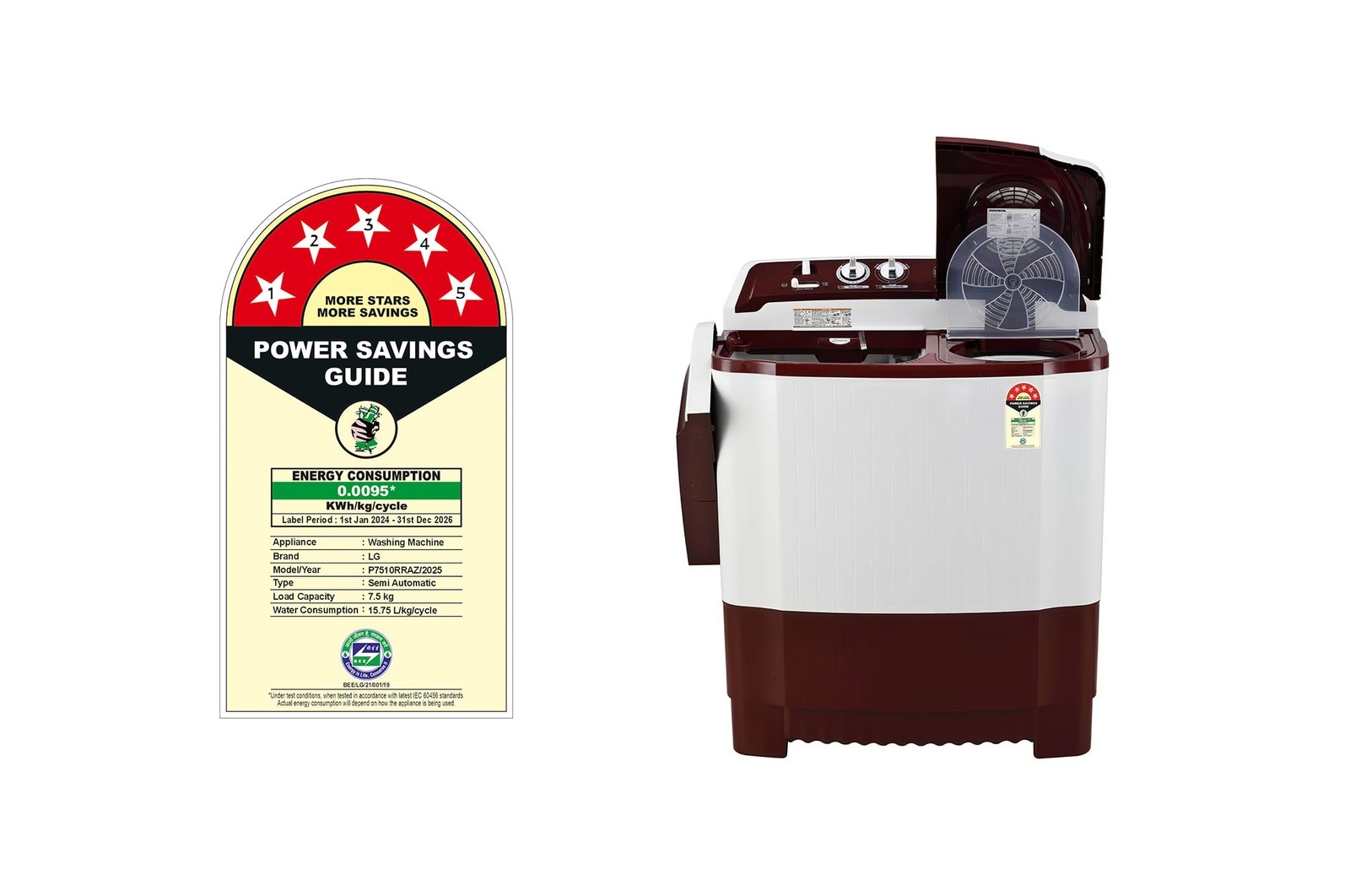 LG 7.5 Kg Semi Automatic Washing Machine P7510RRAZ