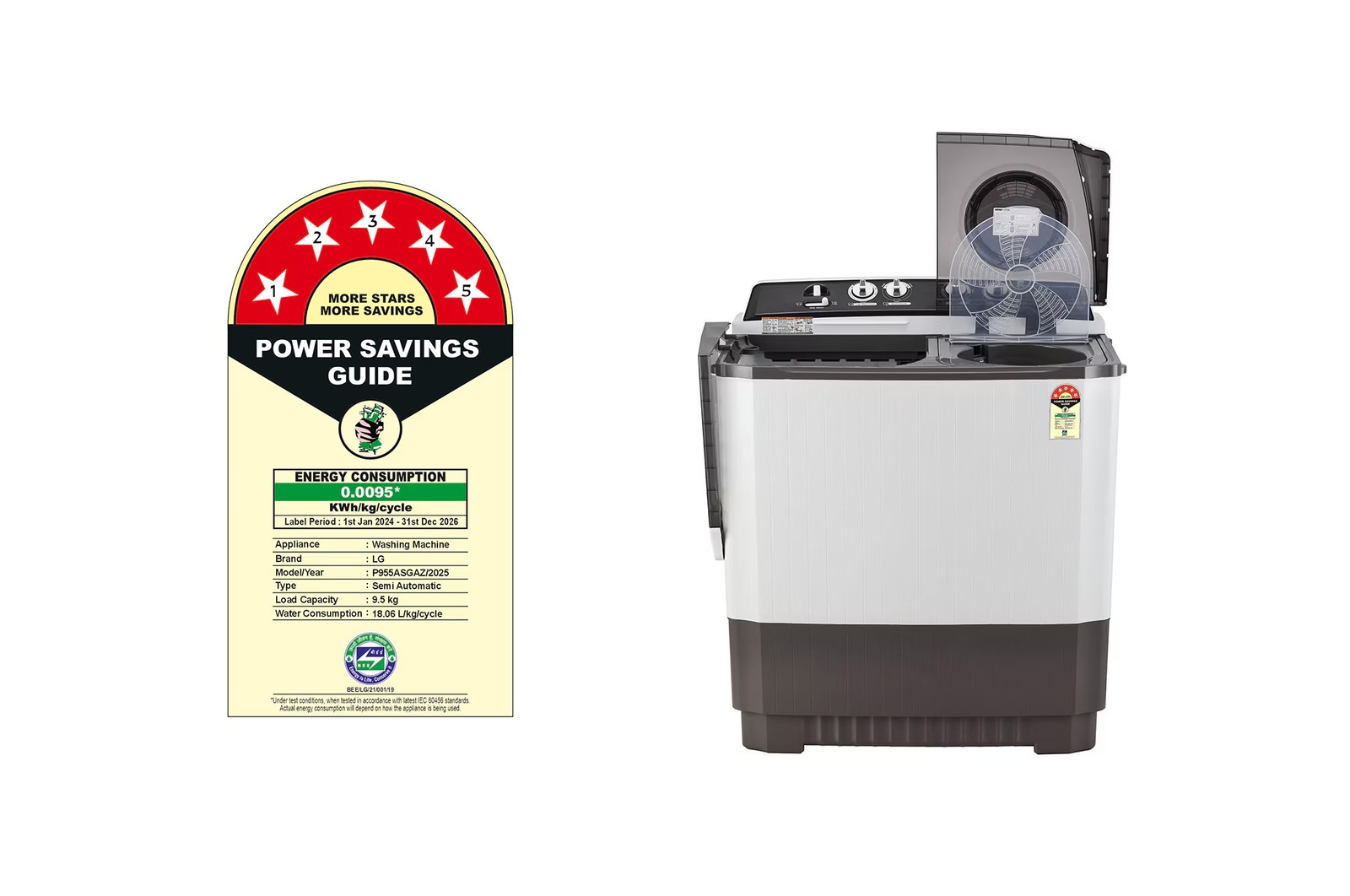LG 9.5 Kg Semi Automatic Washing Machine P955ASGAZ