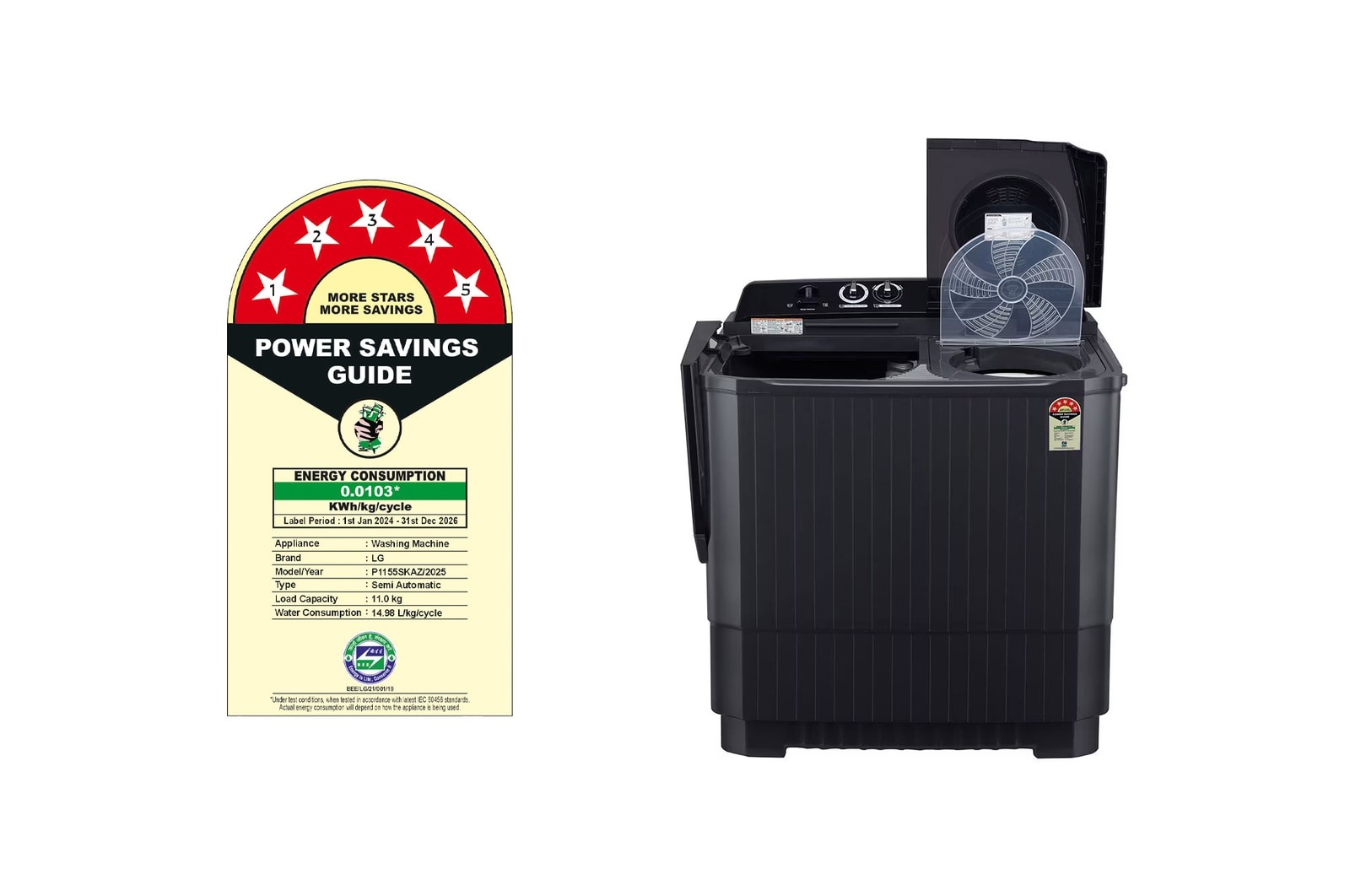 LG 11 Kg Semi Automatic Washing Machine P1155SKAZ