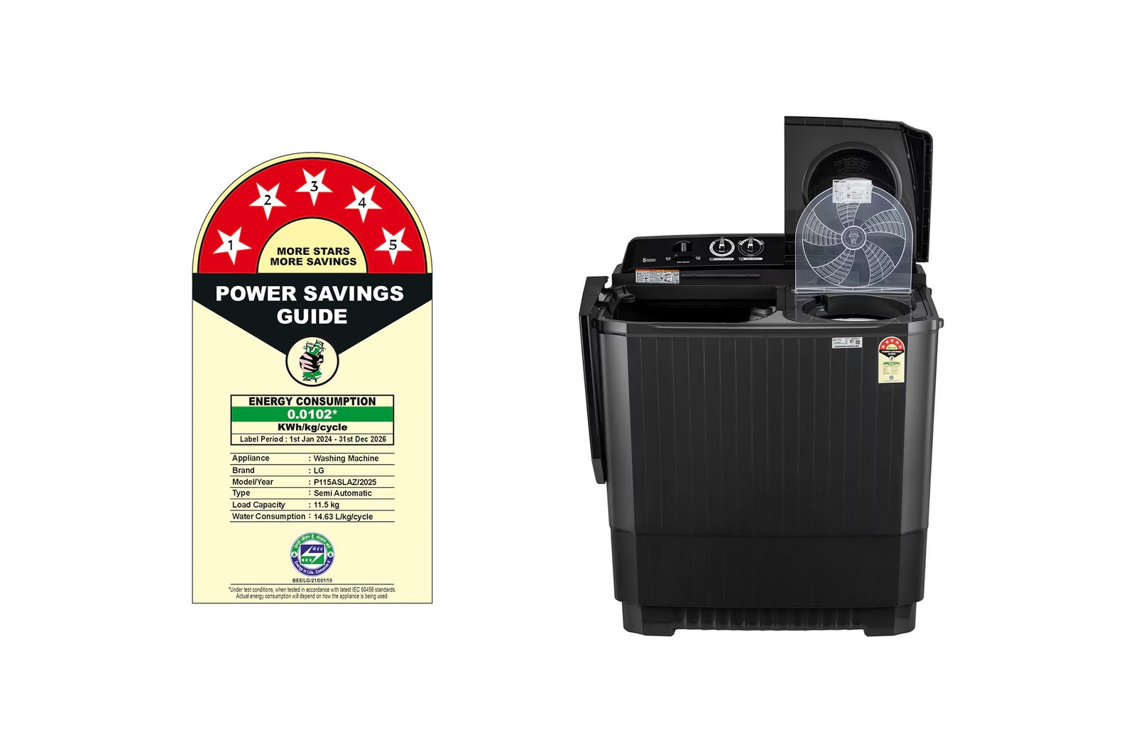 LG 11.5 Kg Semi Automatic Washing Machine P115ASLAZ