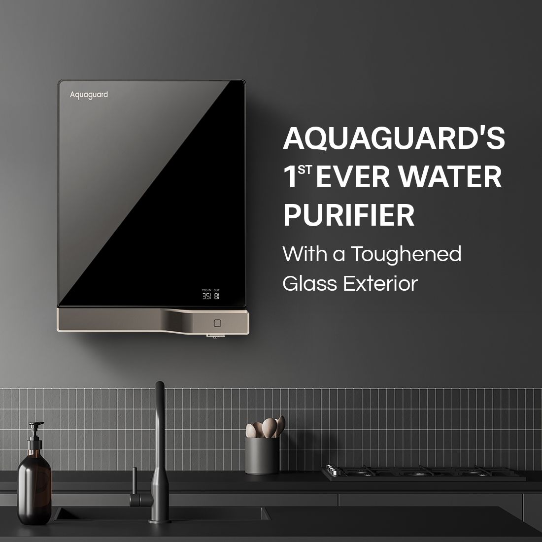 Eureka Forbes Wall Mount Water Purifier AQUAGUARD SLIM GLASS RO+UV WS