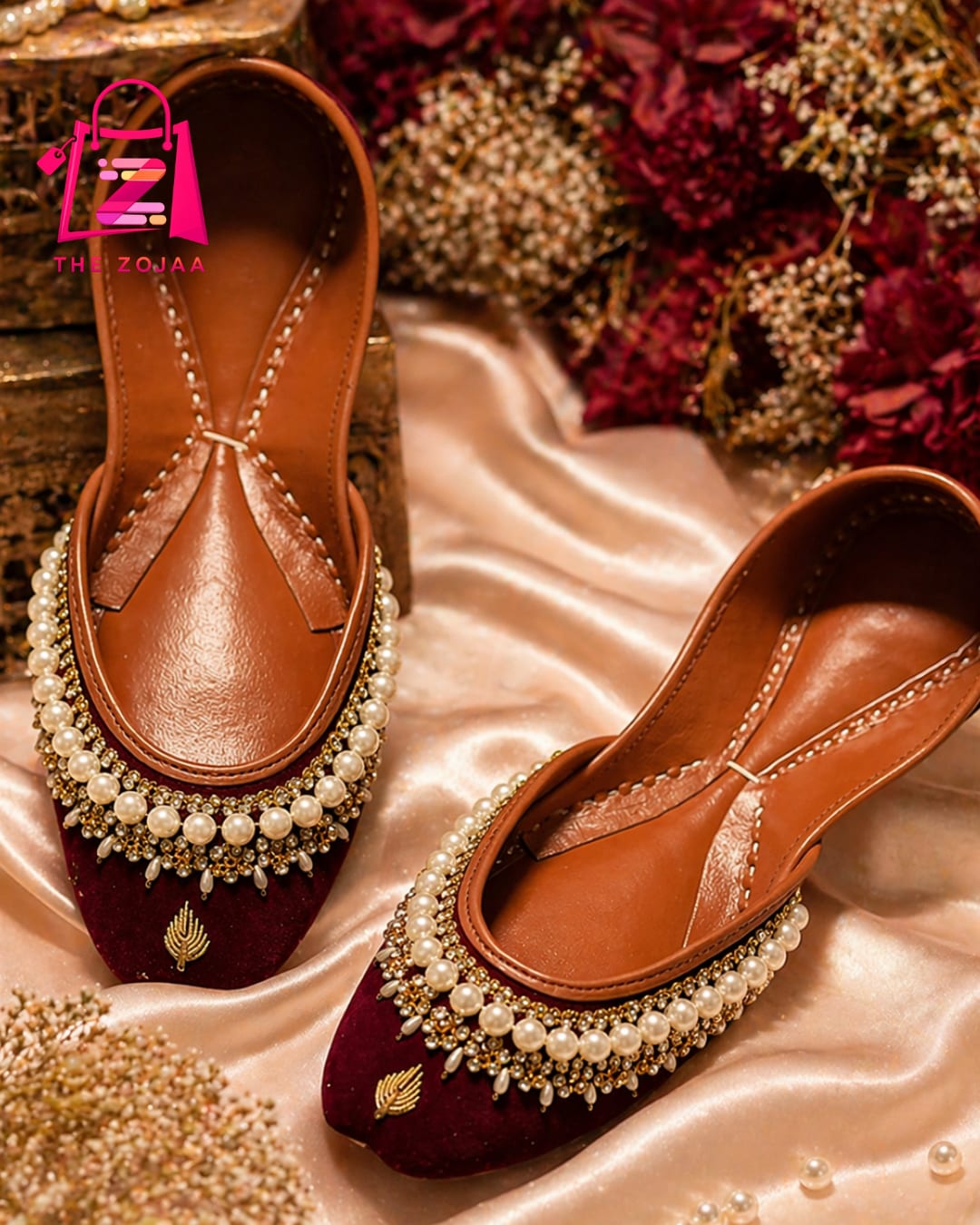 Maroon Velvet Pearl Khussa 