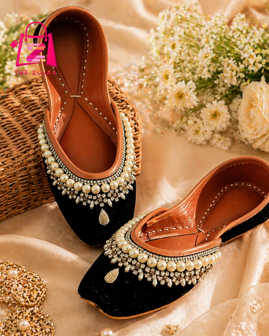 Black Velvet Pearl Khussa