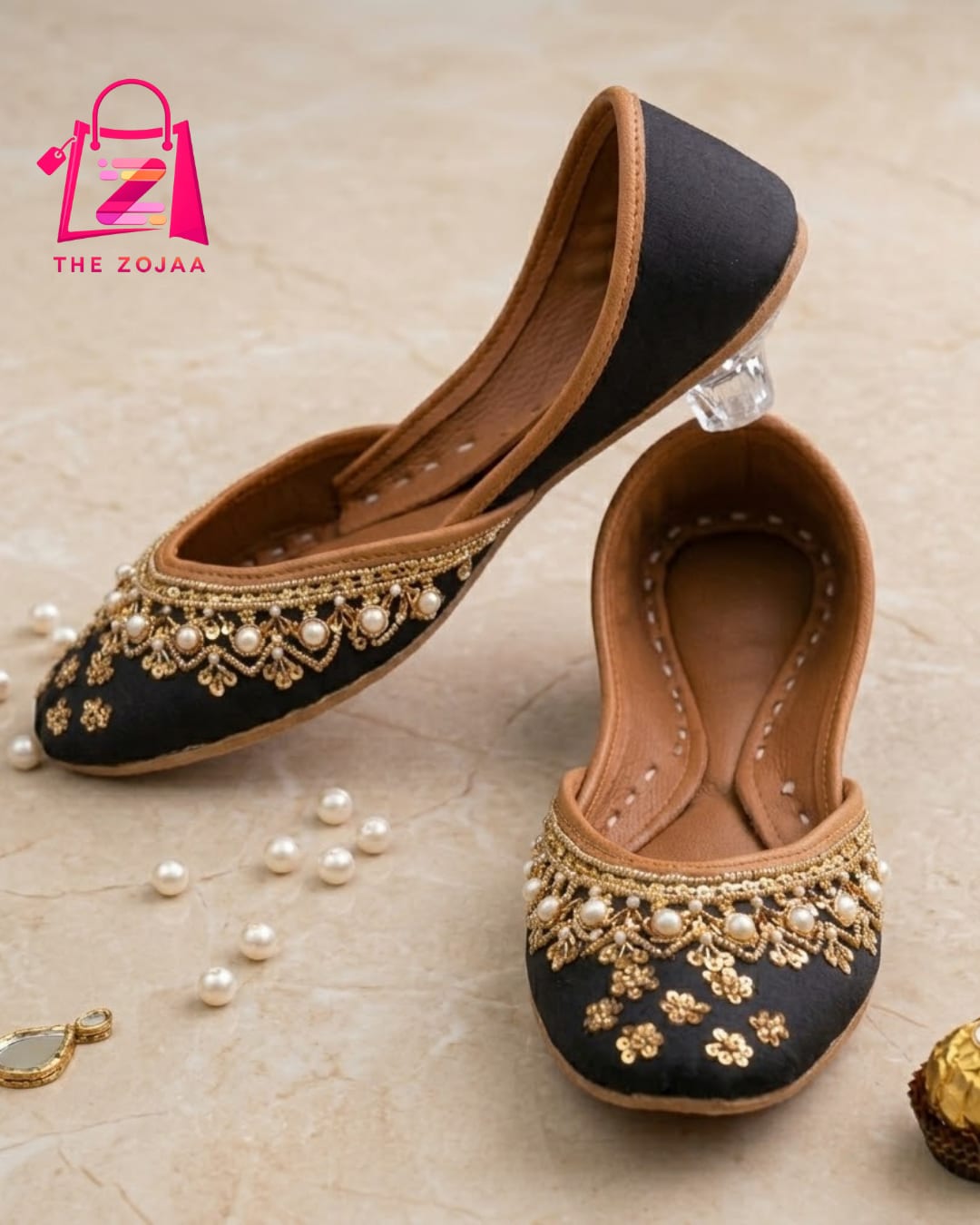 Luxury Black & Gold Embellished Khussa