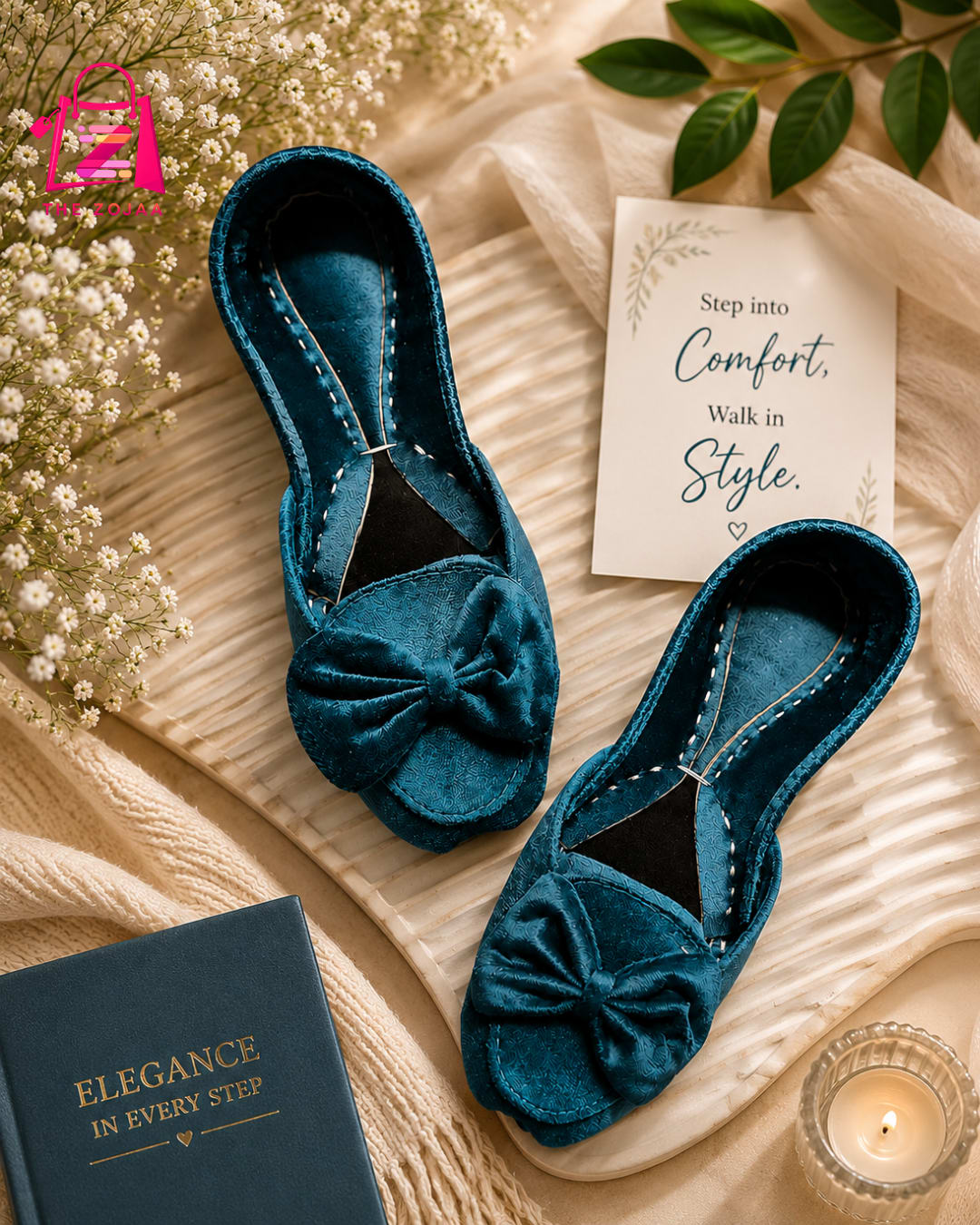 Blue Velvet Bow Khussa