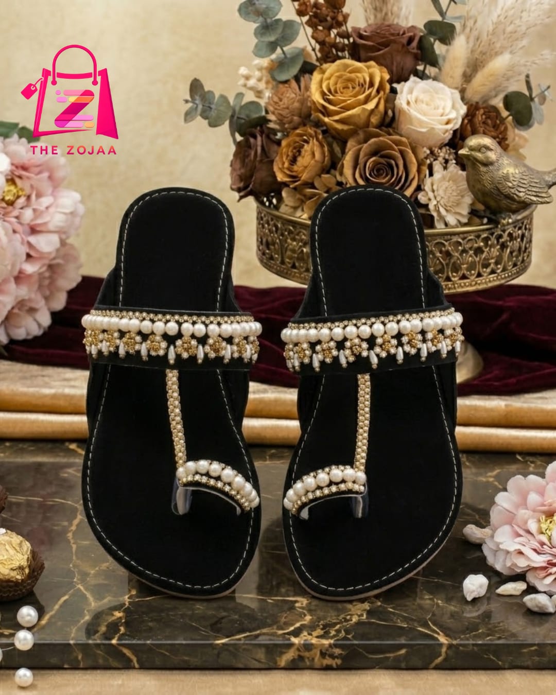 Black Velvet Pearl Kolhapuri