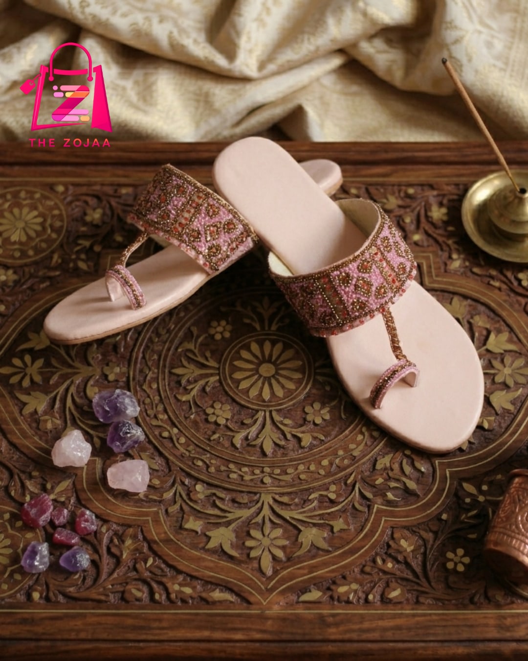 Pink Embellished Kolhapuri 