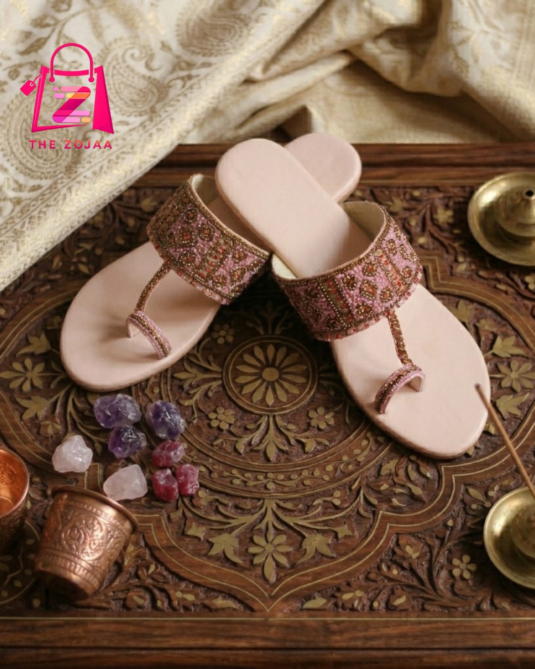Pink Embellished Kolhapuri 