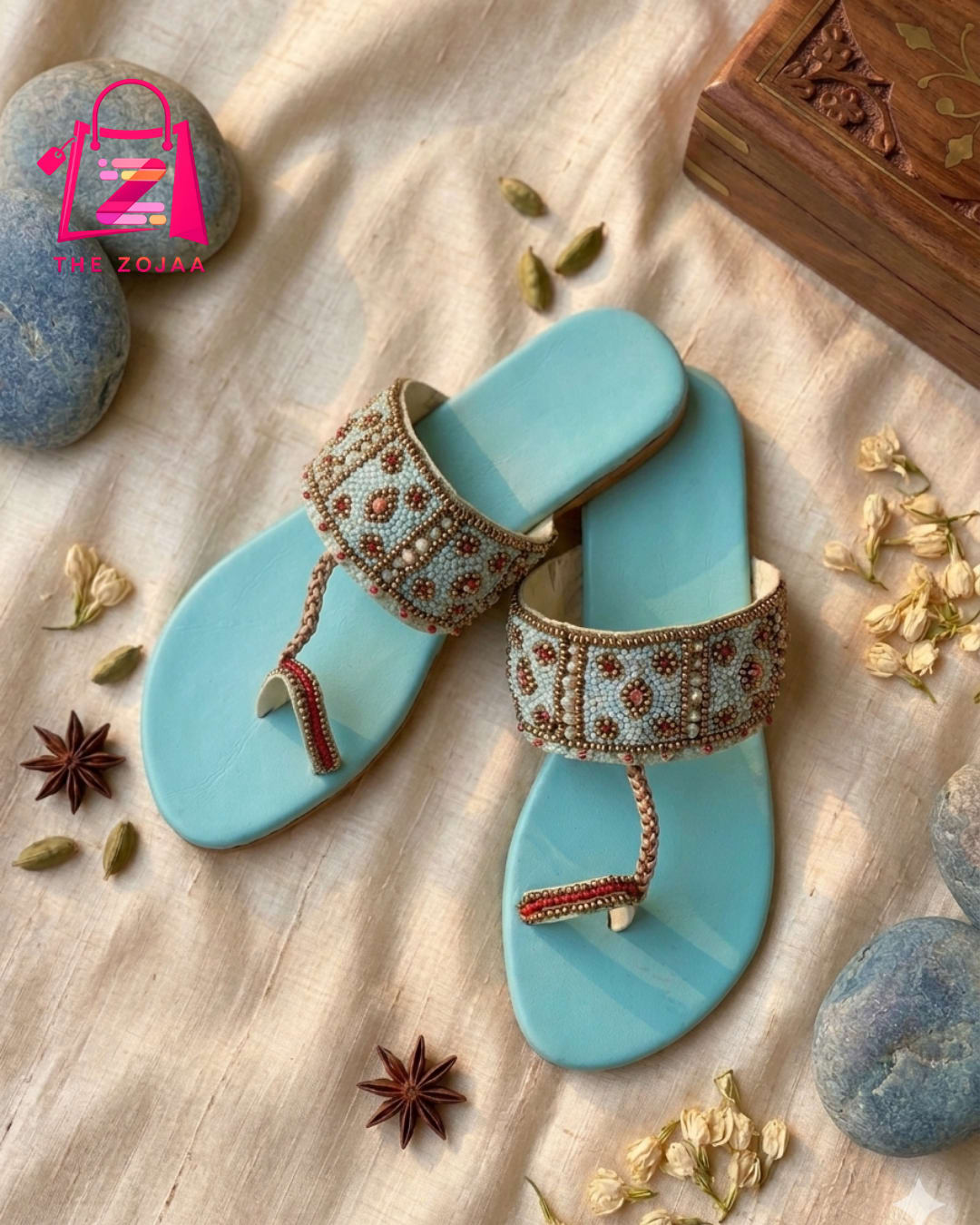 Sky Blue Embellished Kolhapuri