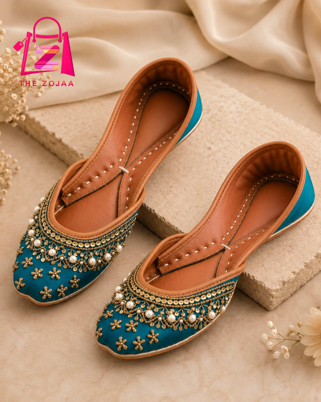 Luxury Ferozi & Gold Embellished Khussa