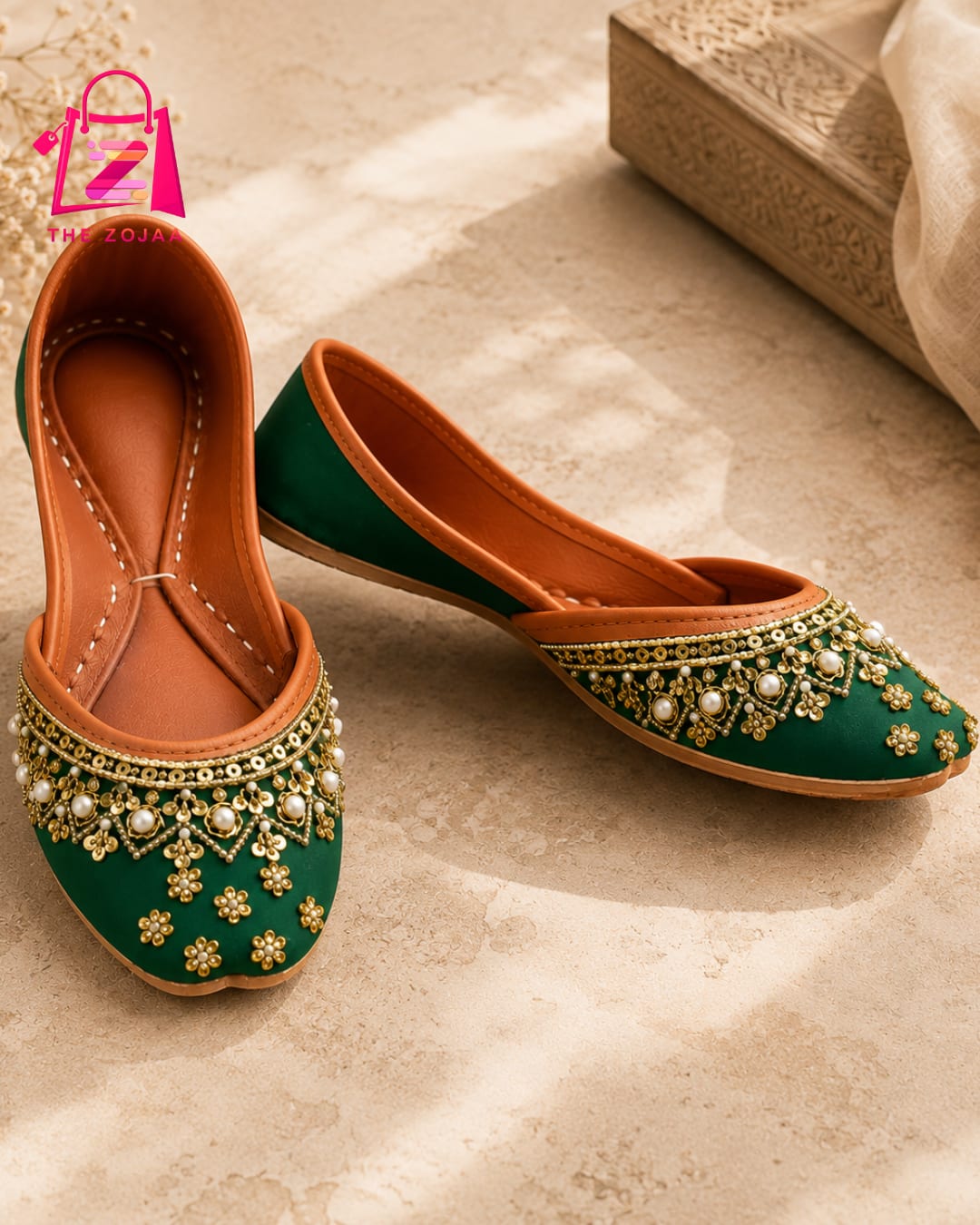 Luxury Green & Gold Embellished Khussa