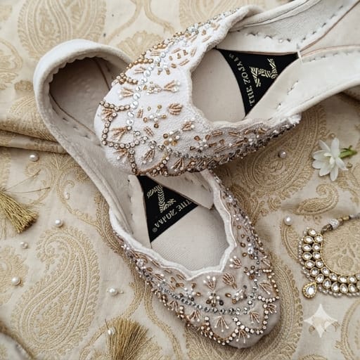 Luxury Off White Embellished Khussa