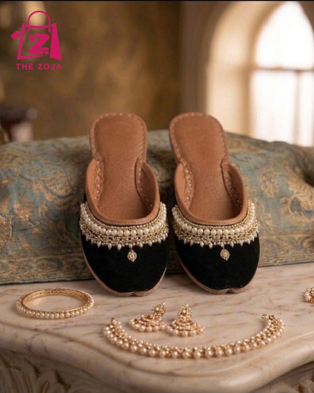 Black Velvet Pearl Backless Jutti