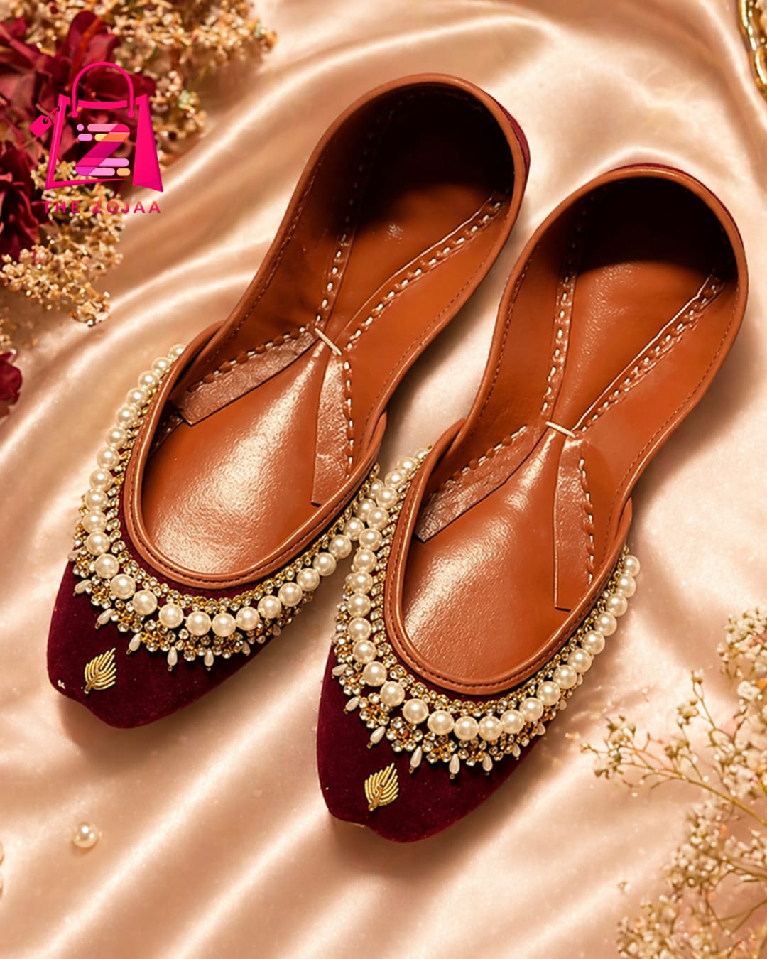 Maroon Velvet Pearl Khussa 