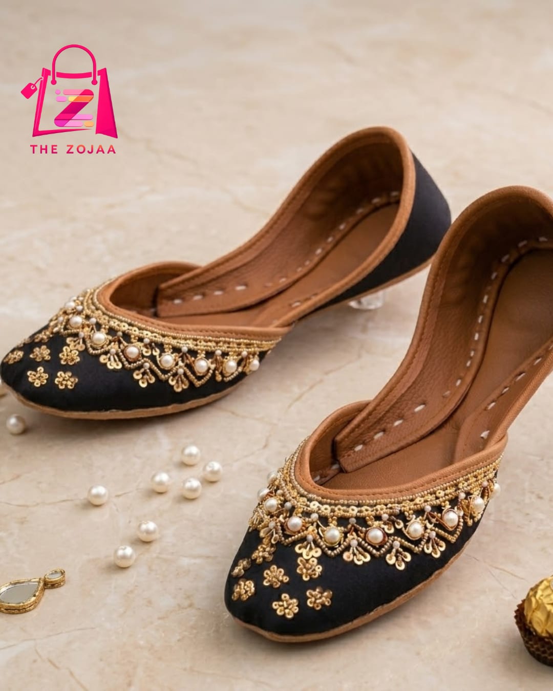 Luxury Black & Gold Embellished Khussa