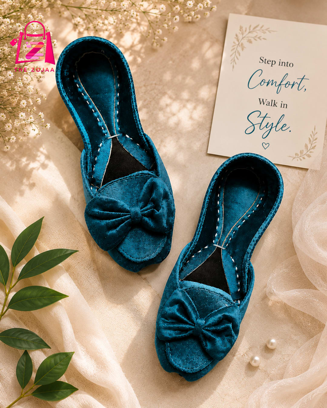 Blue Velvet Bow Khussa