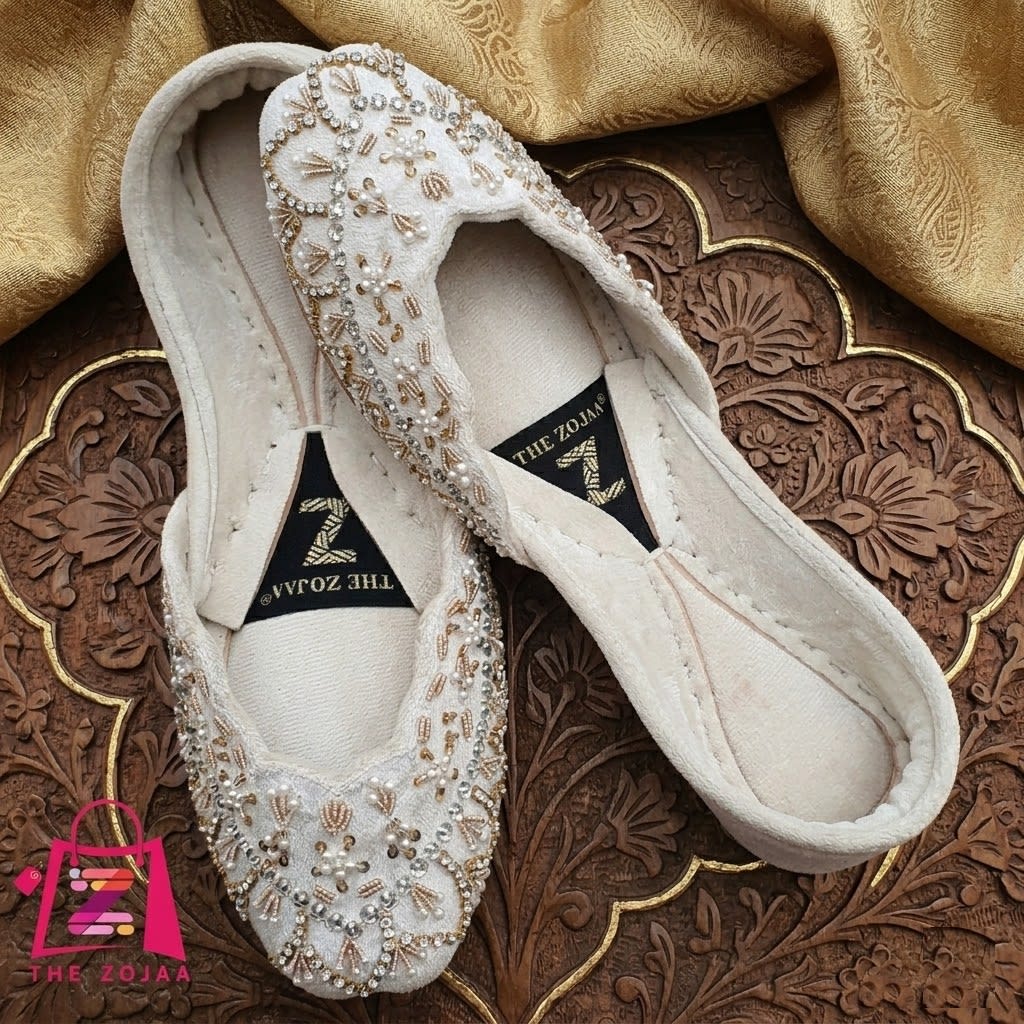 Luxury Off White Embellished Khussa 