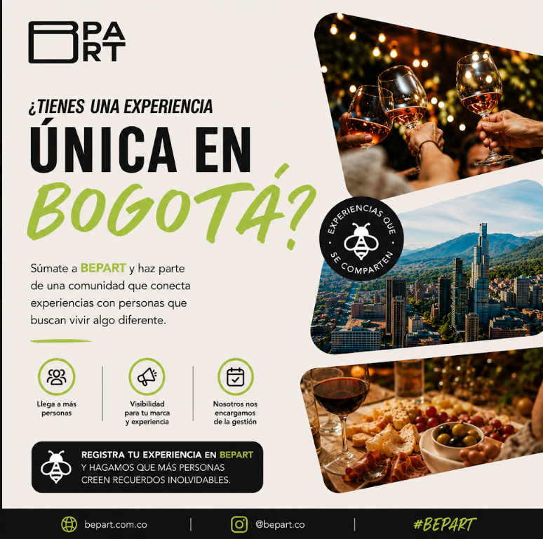 Arte de campaña de BePart que invita a registrar una experiencia en Bogotá.