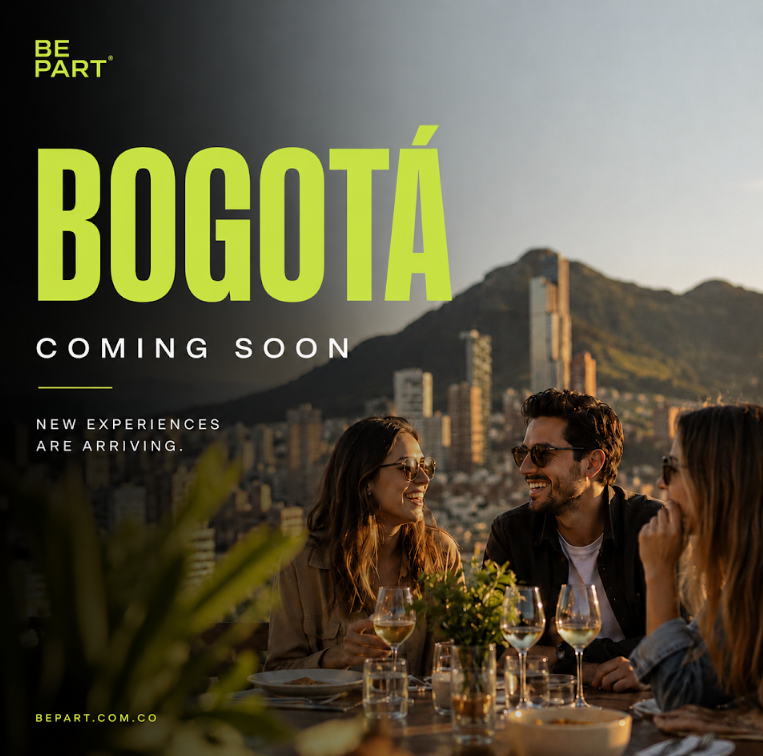Arte de campaña de BePart con el texto Bogotá Coming Soon.