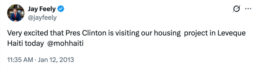 Pres Clinton Haiti visit tweet