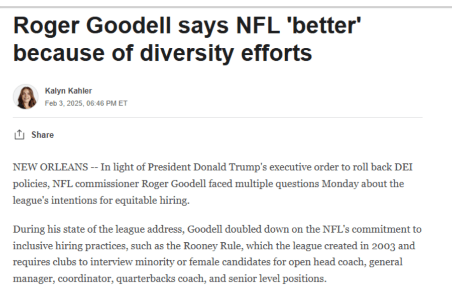 Goodell NFL diversity article