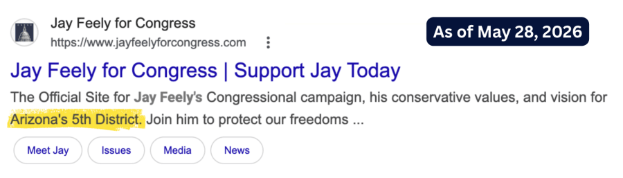 Jay Feely Google search result still shows CD-5