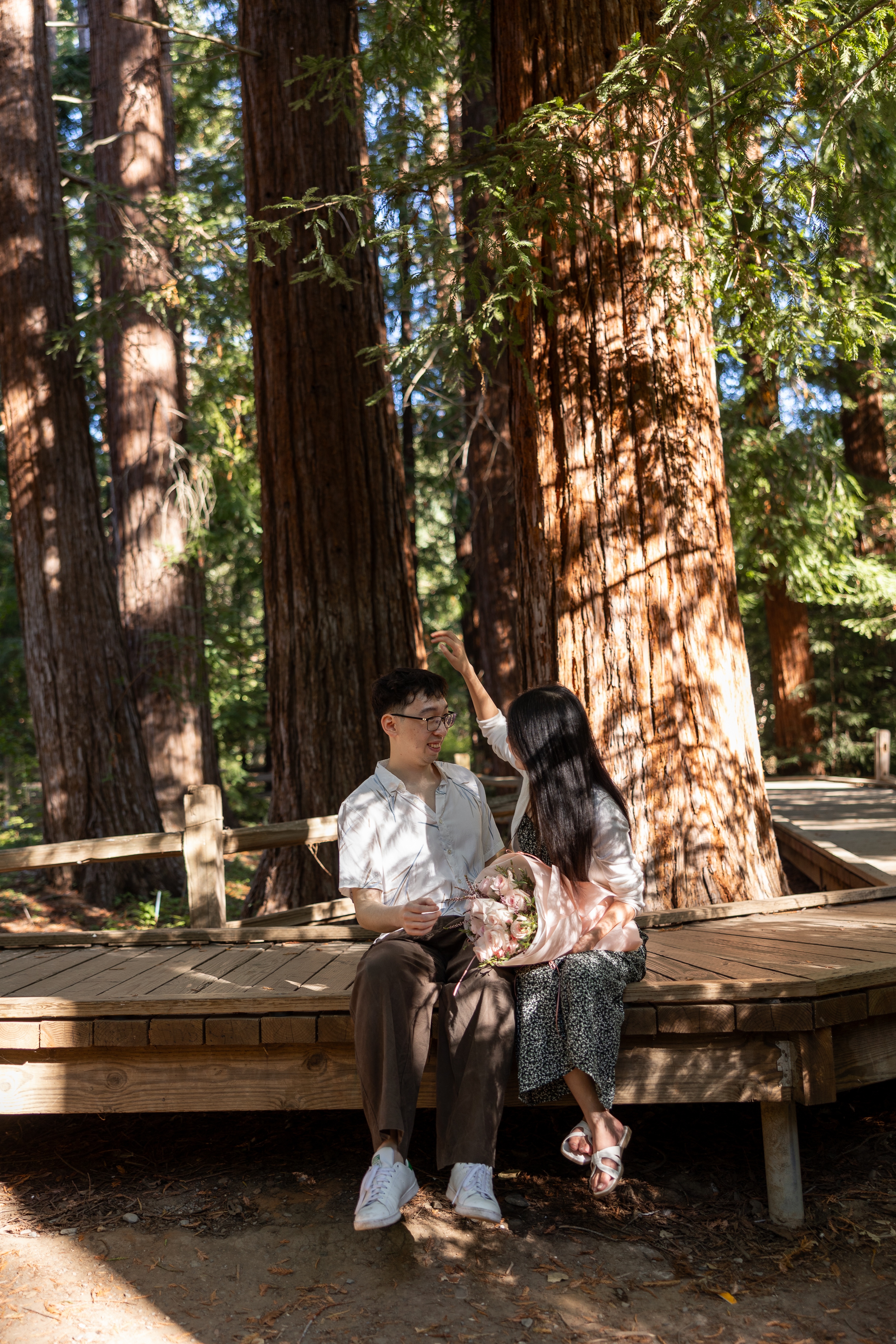 A couple enjoying a redwoods photoshoot