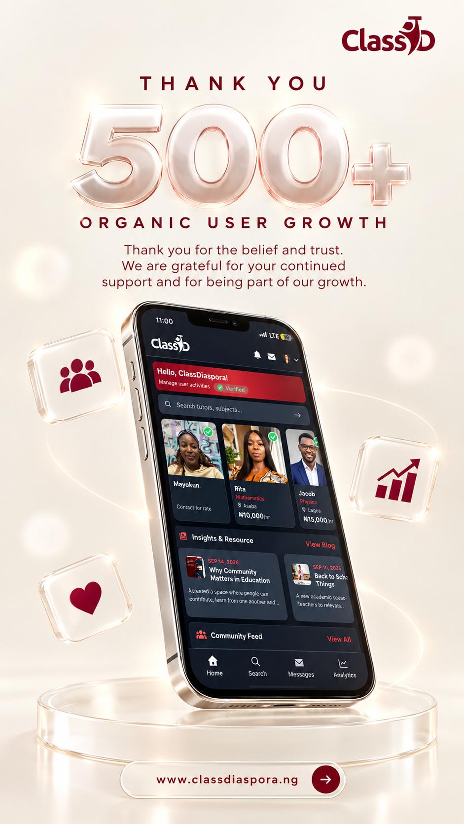 500+ users on ClassDiaspora. A growth worth celebrating.