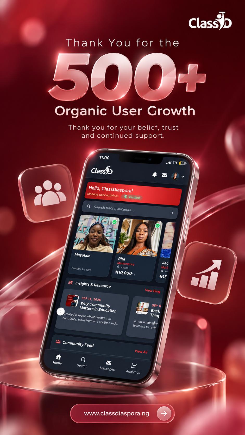 500+ users on ClassDiaspora. A growth worth celebrating.